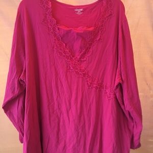 Liz & Me (4X) pink long sleeve blouse w/lace trim